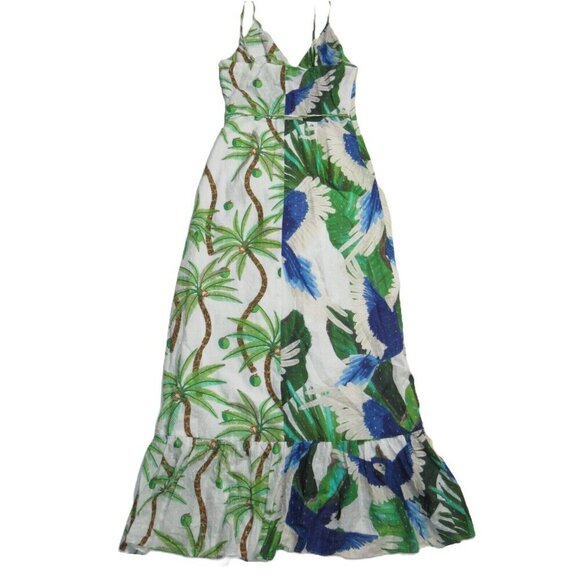 NWT FARM Rio Mixed Palm Wrap Midi in White Blue Parrot Bird Tank Dress XS - Picture 5 of 5